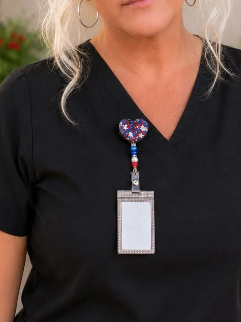 Handmade Beaded epoxy resin Patriotic Heart Badge Reel